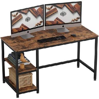 writing study computer home office desk 140 w/ 2-storage - brown