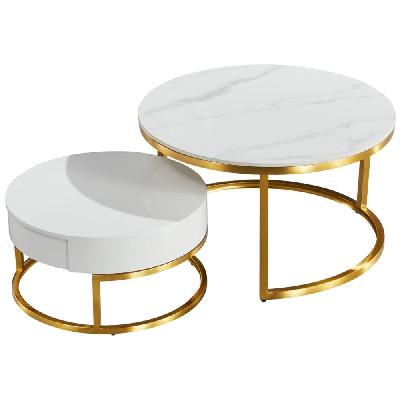 carissa round nesting sintered stone coffee table - white and gold
