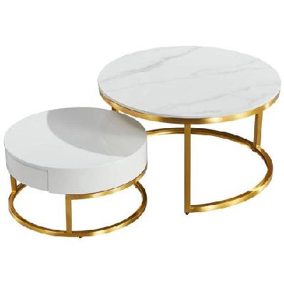 carissa round nesting sintered stone coffee table - white and gold