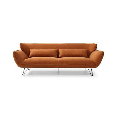 modern designer fabric 3-seater lounge sofa wooden legs - tan