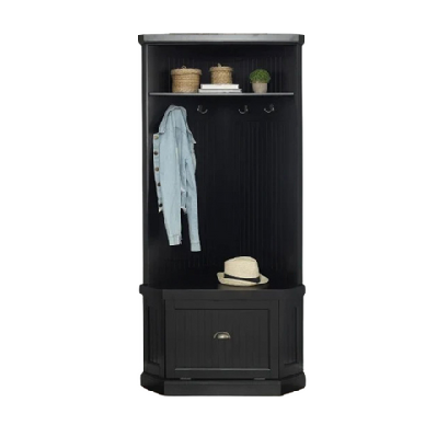 carlo corner hall tree coat rack shoe cabinet distressed black