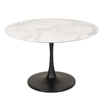 cecil round dining table marble effect 120cm - matte black frame - white sevella