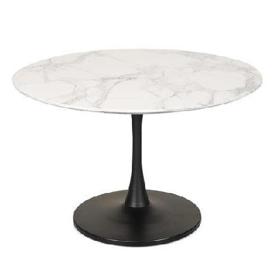 cecil round dining table marble effect 120cm - matte black frame - white sevella