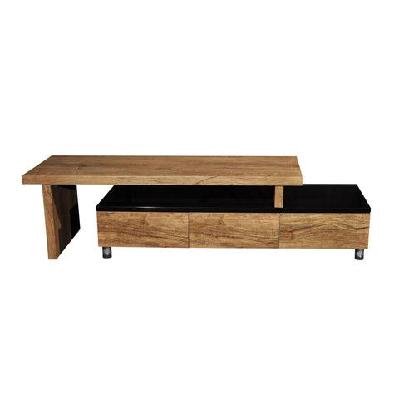 charlene extendable tv stand cabinet entertainment unit - high gloss black body - antique oak top and drawers