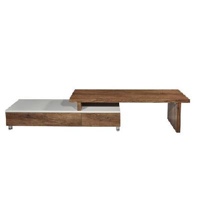 charlene extendable tv stand cabinet entertainment unit - high gloss white body - antique oak top and drawers