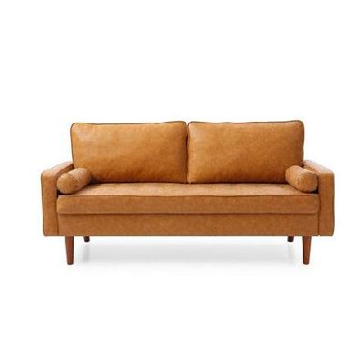 designer modern 2.5-seater faux leather sofa wooden legs - brown