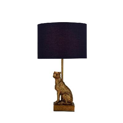 cheetah sitting modern elegant table lamp desk light - copper and navy