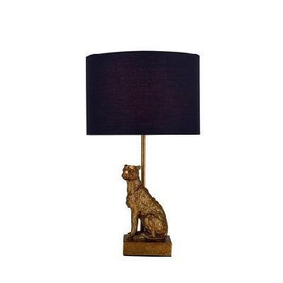 cheetah sitting modern elegant table lamp desk light - copper and navy