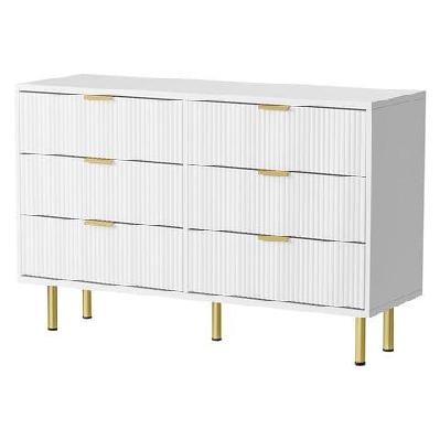 6 drawer chest cabinet with gold handles | modern storage unit - white