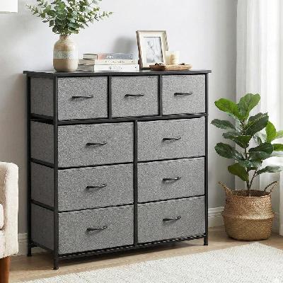 chest of 9 drawers storage dresser tallboy dark grey