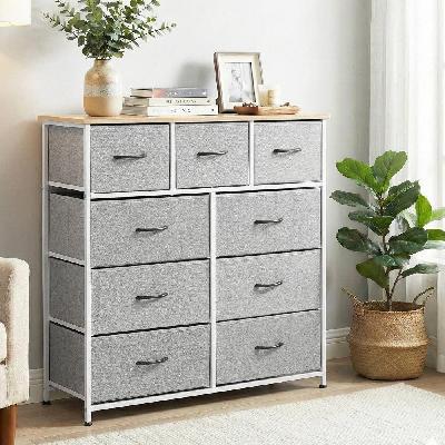 chest of 9 drawers storage dresser tallboy light grey