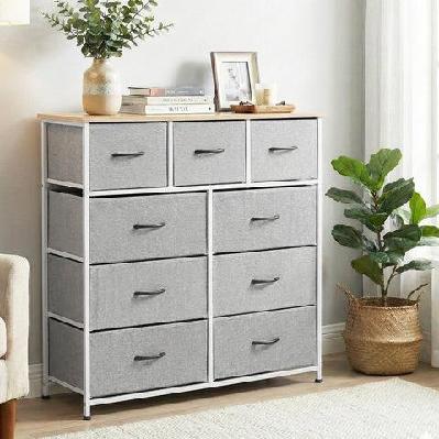chest of 9 drawers storage dresser tallboy light grey
