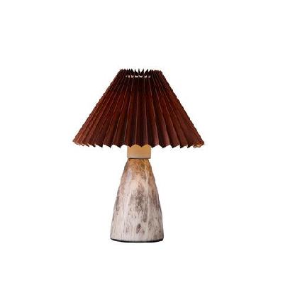 clara modern classic single bulb ceramic table lamp light pleated fabric shade - brown color