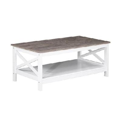 coastal wooden rectangular open shelf coffee table - white and grey