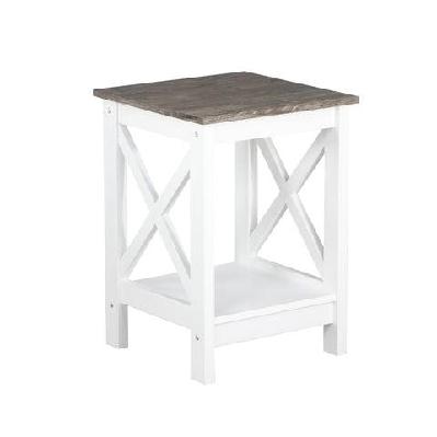 coastal wooden square open shelf side table - white and grey