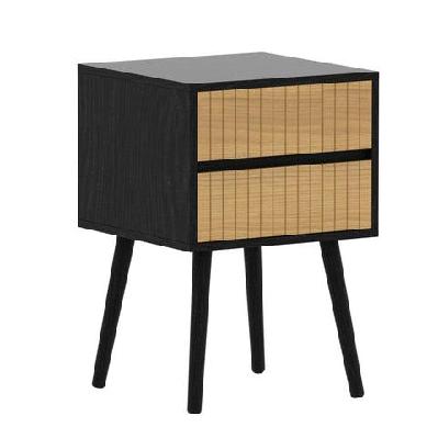 coco fluted modern bedside nighstand side table 2-drawers metal legs black and natural