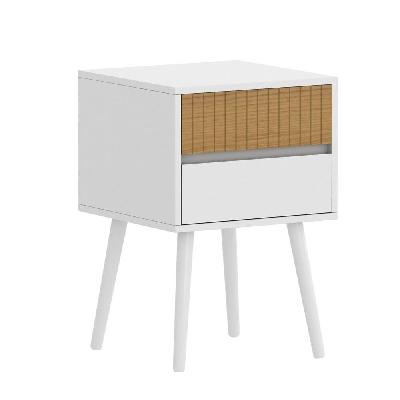coco fluted modern bedside nighstand side table 2-drawers metal legs white and natural