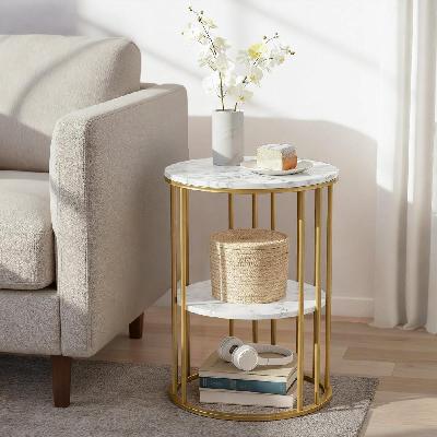 coffee table 2-tier round marble effect whiteandgold