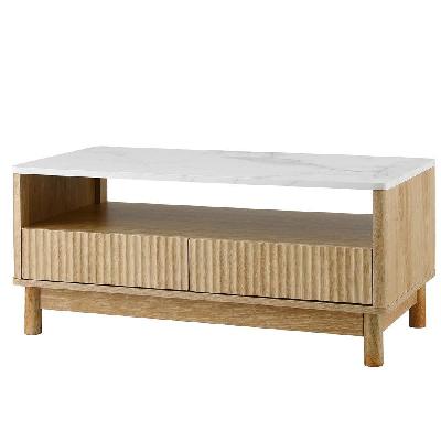 coffee table drawer shelf marble effect woodandwhite