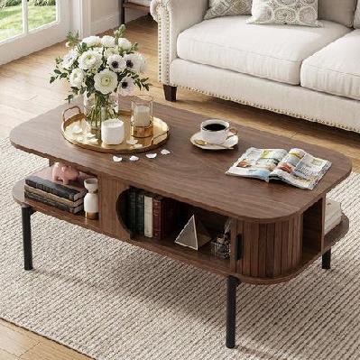 coffee table living room center table shelf cabinet walnut