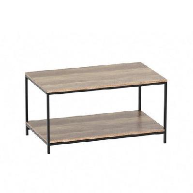 coffee table wooden rustic vintage storage shelf metal frame black