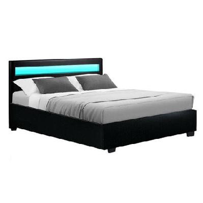 cole led bed frame pu leather gas lift storage - black double