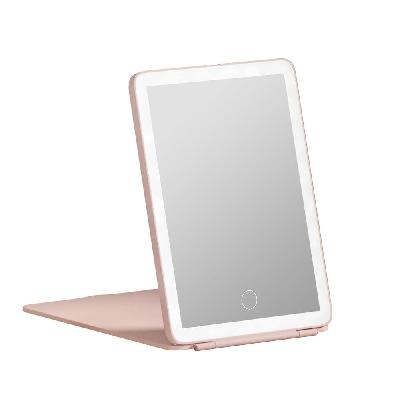 compact makeup mirror w/ led light portable foldable travel beauty pink