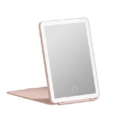 compact makeup mirror w/ led light portable foldable travel beauty pink