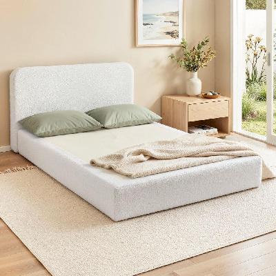 compression bed frame queen size no assembly vacuum high density sponge boucle cream white