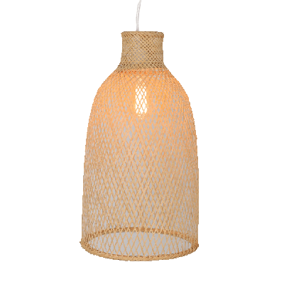 cone modern oriental wooden hand-woven bamboo pendant lamp light - natural