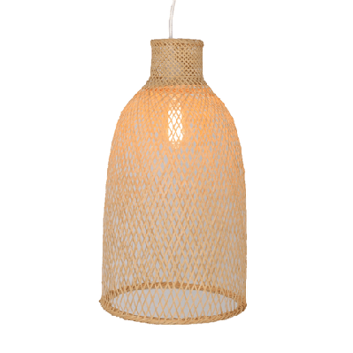 cone modern oriental wooden hand-woven bamboo pendant lamp light - natural