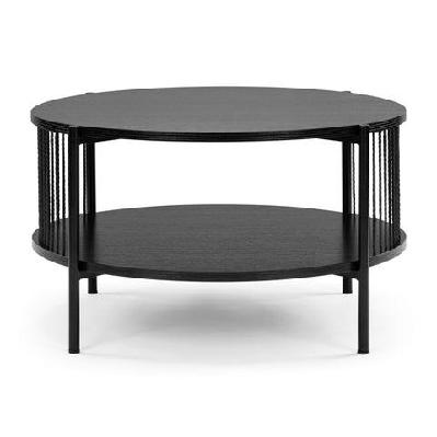 connell modern round living room wooden coffee table - black