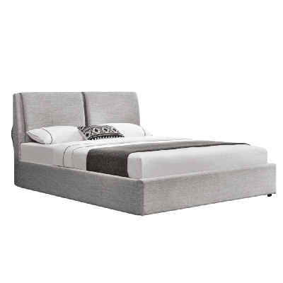 modern designer fabric gas lift bed frame w/ headboard double size - light grey