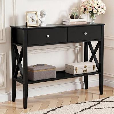 console table 2 drawers 100cm black
