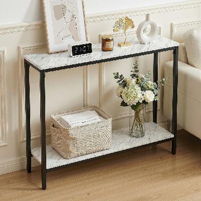 console table entryway hallway display desk marble effect white