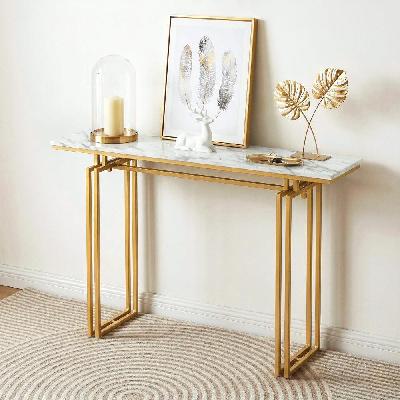 console table hallway entryway table marble effect 110cm white and gold