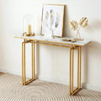 console table hallway entryway table marble effect 110cm white and gold