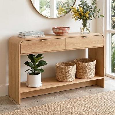console table hallway entryway storage drawer shelf curved edge 120cm pine