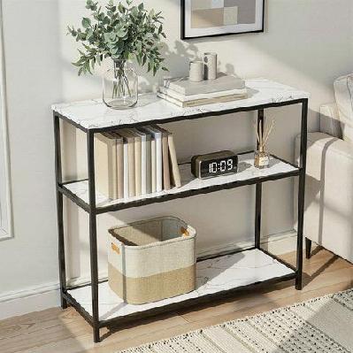 console table marble effect 3-tier sofa entryway side table 90cm white