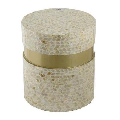 copa round wooden stool side table gold accent 35cm
