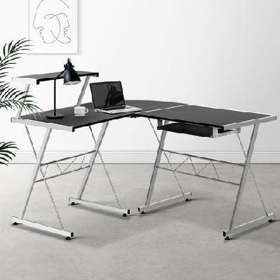 corner metal pull out table desk - black
