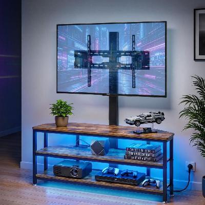 corner tv stand 32-70" w/ mount led lights and power outlet space saving