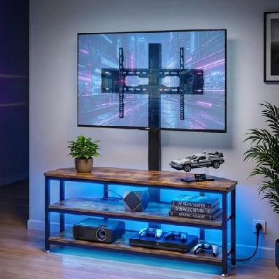 corner tv stand 32-70" w/ mount led lights and power outlet space saving