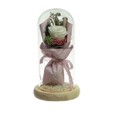 cream floral artificial fake plant decorative 21cm  in glass dome