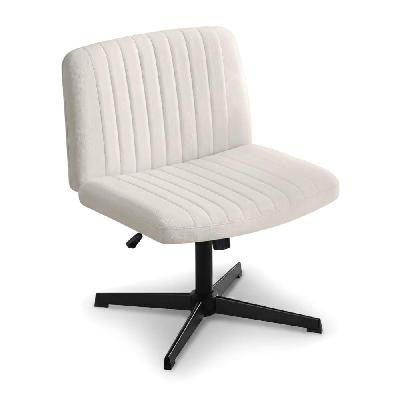 criss cross chair no wheels fabric wide cross legged office desk vanity chair armless, height adjustable, swivel home office chair for home computer task, beige