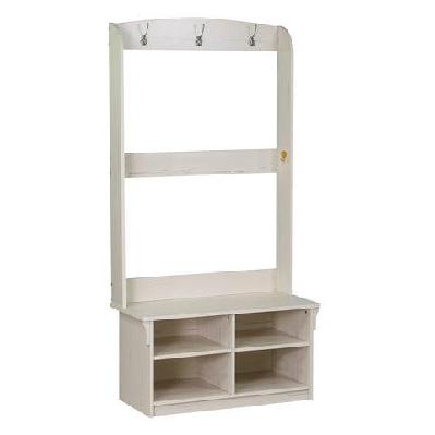 crosley 4 shelves hall tree coat rack shoe cabinet antique white