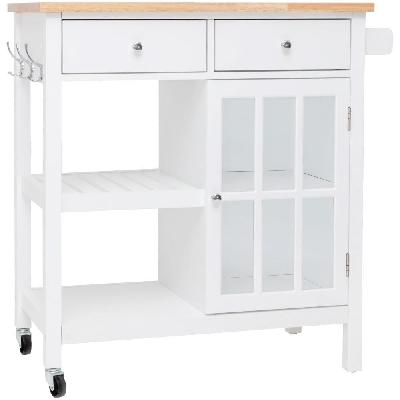 dario 2-drawers kitchen island trolley w/ storage - natural / white