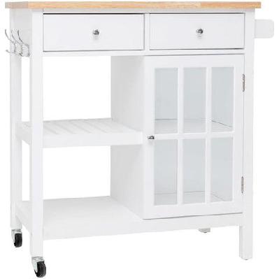 dario 2-drawers kitchen island trolley w/ storage - natural / white