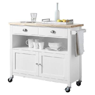 dario kitchen island storage trolley wood counter top w/ 2-drawer - natural and white
