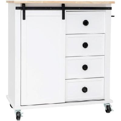 dario kitchen trolley island storage cabinet w/ 4-drawer 1-door - natural and white